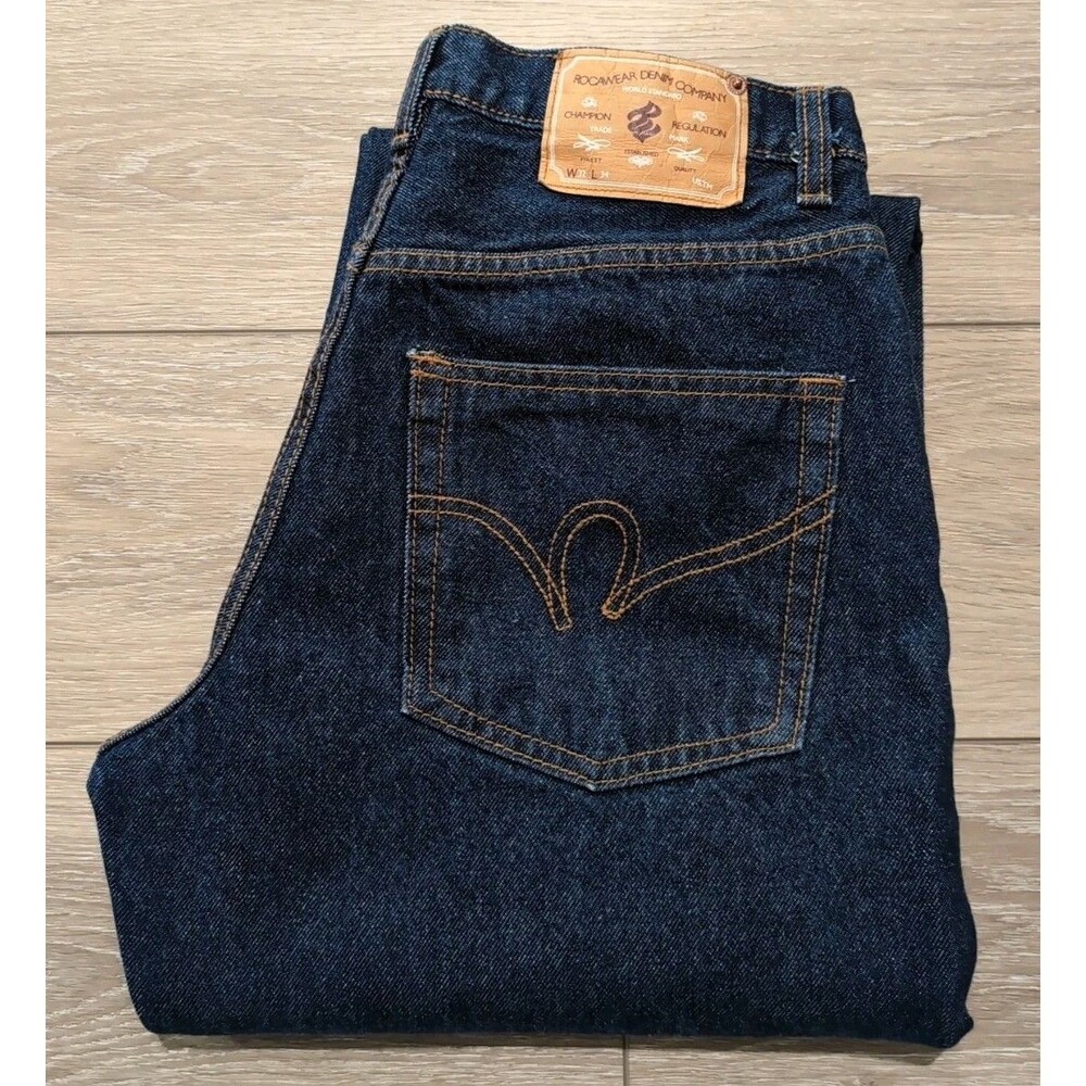 VINTAGE ROCAWEAR BLUE DENIM JEANS REGULAR FIT BOOT MEN'S SZ 32X34 Y2K J-9914